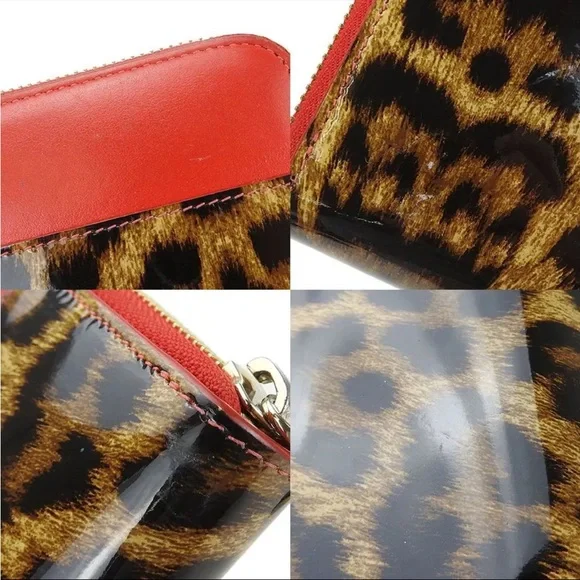 SOLD❤️ LOUBOUTIN RARE Leopard Print Red Accent Zippy Long Wallet - Picture 4 of 8